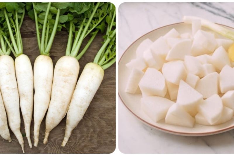 Ảnh 4: Củ cải trắng cắt thành miếng vuông hơi lớn 1 chút